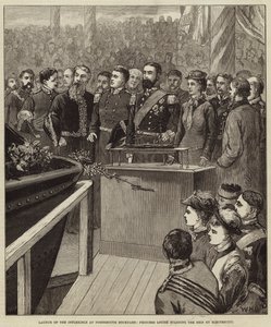 Lanzamiento del Inflexible en el astillero de Portsmouth, la princesa Louise iniciando el barco por electricidad de William Heysham Overend