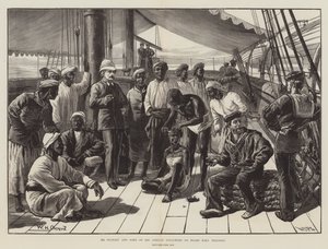 El Sr. Stanley y algunos de sus seguidores africanos a bordo del HMS Industry de William Heysham Overend