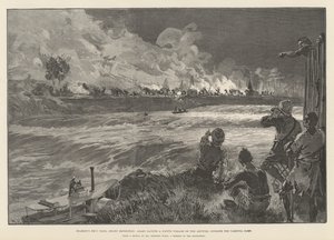 Expedición de Socorro de Emin Pasha de Stanley, árabes asaltando una aldea nativa en el Aruwimi, frente al campamento de Yambuya