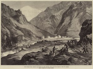 La guerra afgana, paso de Ali Musjid, en el Khyber, con la vanguardia de los 14º Sijs de William Heysham Overend