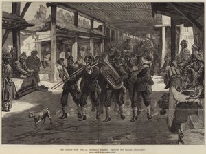 La guerra afgana, los 4º Goorkhas marchando por el bazar, Jellalabad