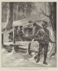 La expedición de la Montaña Negra, comedor de oficiales, campamento en Akhund Baba, 9100 pies de altura, en una tormenta de nieve