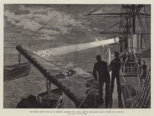 La Flota Británica en el Mar de Mármara, buscando Torpederos con la Luz Eléctrica a Bordo del HMS Agincourt de William Heysham Overend