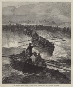 La colisión en el canal, desembarco de los sobrevivientes del Avalanche y Forest de William Heysham Overend