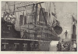Los Visitantes Coloniales en los Muelles Reales de Albert, Malayos manejando los mástiles del barco de vapor P y O Roma