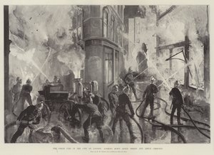 El Gran Incendio en la Ciudad de Londres, mirando hacia la calle Jewin y el Crescent de Jewin
