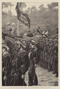 La gran revisión voluntaria en Windsor, voluntarios de artillería naval desfilando ante la Reina de William Heysham Overend