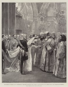 La boda imperial en San Petersburgo, la novia recibiendo agua bendita en la iglesia de San Pedro y San Pablo antes de la boda de William Heysham Overend