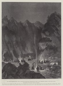El levantamiento de la frontera india, la 1ª Brigada de la Fuerza Expedicionaria de Tirah en su cena de Navidad en el Valle de Bazar de William Heysham Overend