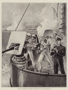 Las Maniobras Navales, Cañones de Fuego Rápido Hotchkiss en la Cima Militar de William Heysham Overend