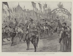 El príncipe heredero y la princesa recién casados de Rumania en Bucarest, llegando al Palacio Real de William Heysham Overend