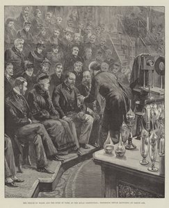 El Príncipe de Gales y el Duque de York en la Real Institución, el Profesor Dewar dando una conferencia sobre aire líquido