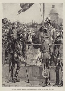 La Reina distribuyendo condecoraciones a oficiales y soldados heridos de Crimea, 21 de mayo de 1856 de William Heysham Overend