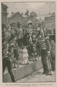 La Reina distribuyendo la Medalla de Crimea en el Campo de Desfile de la Guardia de Caballería de William Heysham Overend