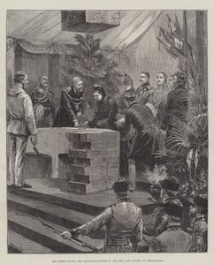 La Reina colocando la primera piedra de los Nuevos Tribunales de Justicia, en Birmingham