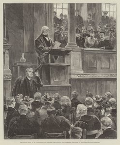 El Muy Honorable W E Gladstone en Oxford, dando la Conferencia Romanes en el Teatro Sheldonian