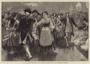Las festividades del matrimonio real en Berlín, cuadrilla de disfraces bailada ante el Emperador y la Emperatriz