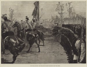 La Revisión Real, la Brigada de Guardias desfilando ante la Reina de William Heysham Overend