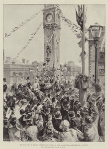 La visita real a Irlanda, el duque y la duquesa de York pasando el Memorial de Albert en Belfast de William Heysham Overend