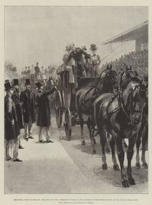 La visita real a Irlanda, el duque de York presentando látigos a los conductores de los carruajes en la Exposición de Caballos de Dublín de William Heysham Overend
