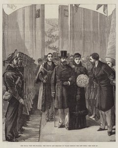 La visita real a Swansea, el Príncipe y la Princesa de Gales inaugurando el nuevo muelle de William Heysham Overend