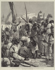 La guerra en Sudán, tropas negras saliendo de Massowah para unirse a las fuerzas en Souakim