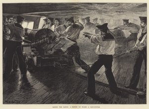 Probando el alcance, un boceto a bordo de un buque de guerra de William Heysham Overend