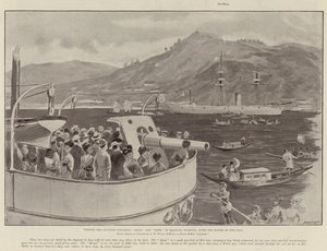 Visitando los Buques de Guerra Japoneses Akagi y Hiyei en el Puerto de Nagasaki, después de la Batalla del Yalu de William Heysham Overend