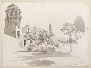 Vista de la Cuttera construida por Jaffier Cawn en Murishidbad, c.1781 (lavado gris y lápiz sobre papel)