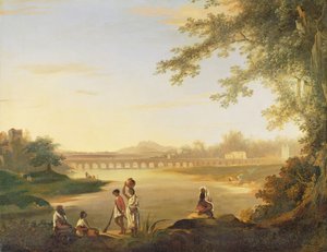 El puente Marmalong, con un cipay y nativos en primer plano, c.1783