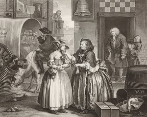 El progreso de una prostituta / Der Weg einer Dirne, hoja 1: Llegada a Londres. 1732 de William Hogarth