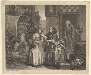 El progreso de una prostituta, lámina 1 de William Hogarth