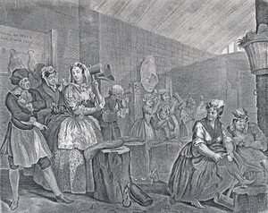 El progreso de una ramera, lámina cuatro: escena en Bridewell, 1732 de William Hogarth
