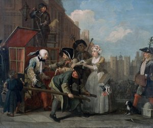 El progreso de un libertino IV: El arrestado, camino a la corte, 1733 de William Hogarth