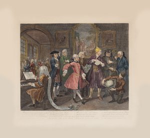 El progreso de un libertino, Placa 2: Rodeado de Artistas y Profesores, ca 1735 de William Hogarth