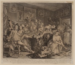 El Progreso de un Libertino, Placa 3, 2ª Estado de William Hogarth