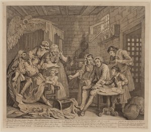 El progreso de un libertino, Placa 7, 3er estado de William Hogarth