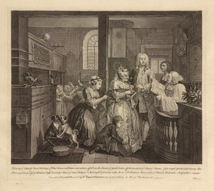 A Rakes Progress, lámina V, junio de 1735 (grabado y aguafuerte sobre papel verjurado, estado i) de William Hogarth