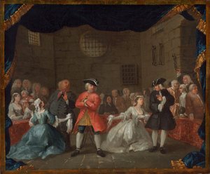 Una escena de La ópera del mendigo de William Hogarth