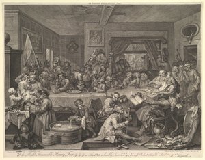 Una fiesta electoral, Placa I: Cuatro impresiones de una elección, febrero de 1755 de William Hogarth