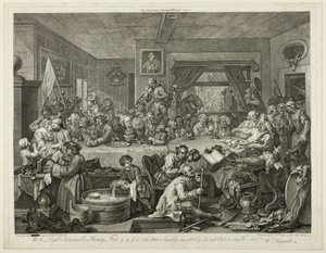 Una fiesta electoral, lámina uno de Cuatro impresiones de una elección de William Hogarth