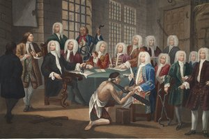 Bambridge en juicio por asesinato por un comité de la Cámara de los Comunes, ilustración de 