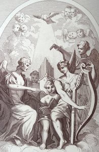 Burlesque sobre el retablo de Kents en St Clement Danes de William Hogarth
