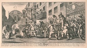 Quema de los Rumps en Temple Bar, Londres, 1726 de William Hogarth