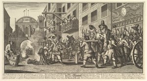 Quemando los Rumps en Temple Bar, Doce Grandes Ilustraciones para Hudibras de Samuel Butler, 1725-68 de William Hogarth