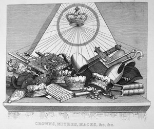 Coronas, mitras, mazas, etc., 1754 de William Hogarth