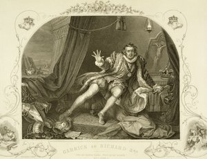 David Garrick (1717-79) como Ricardo III, Acto V Escena 3, en la obra de William Shakespeare, grabado por Portbury