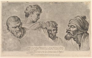 Cuatro cabezas de los Cartones de Rafael en Hampton Court, 14 de mayo de 1781 de William Hogarth