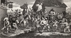 Hudibras se encuentra con el Skimmington, grabado por T.E. Nicholson, de 