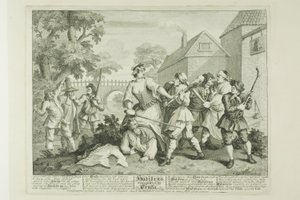 Hudibras vencido por Trulla, placa cinco de Hudibras de William Hogarth